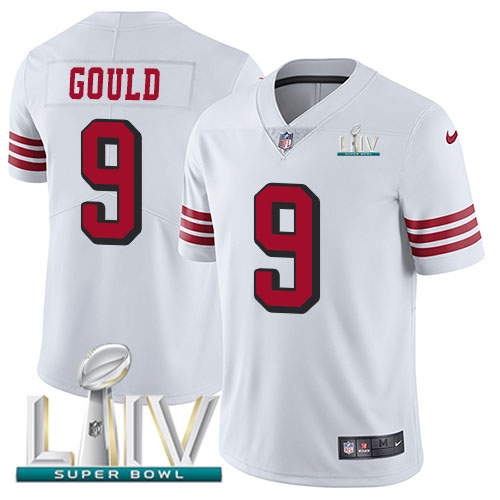 San Francisco 49ers Nike 9 Robbie Gould White Super Bowl LIV 2020 Rush Men Stitched NFL Vapor Untouchable Limited Jersey